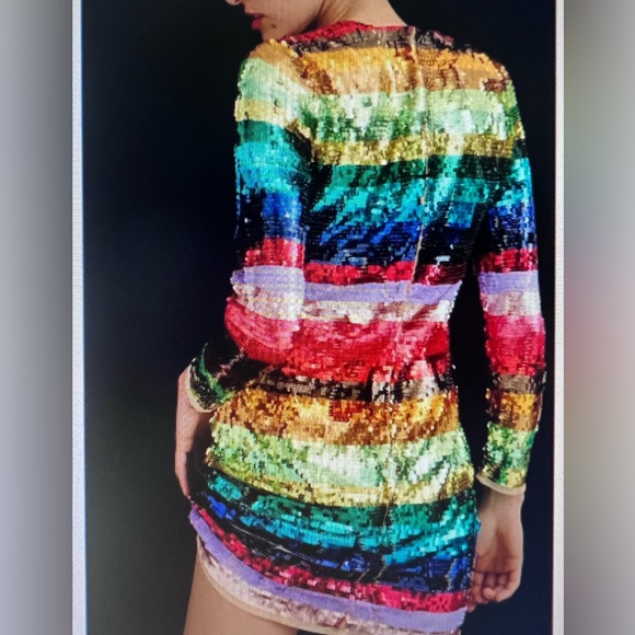 NWT Mac Duggal Rainbow Sequin Striped Mini Dress 93724 - Picture 1 of 13